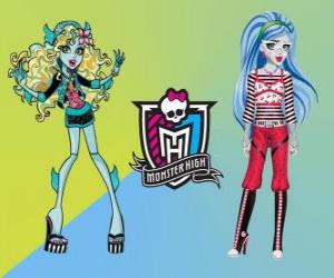 Puzzle Δύο φοιτητές από την Monster High, Lagoona Blue και Ghoulia Yelps